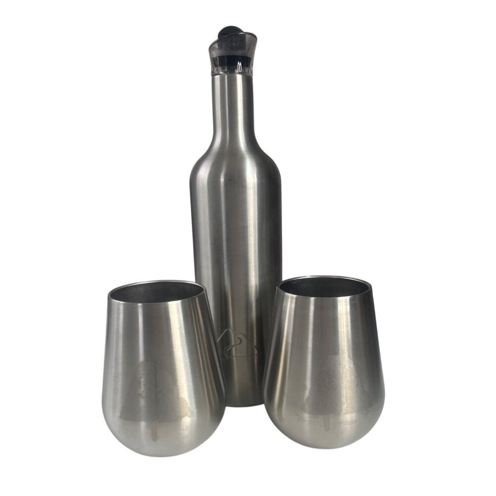 Ozark Trail Stainless Steel Wine Bottle Set 2 Stemless Tumblers Insulated Silver